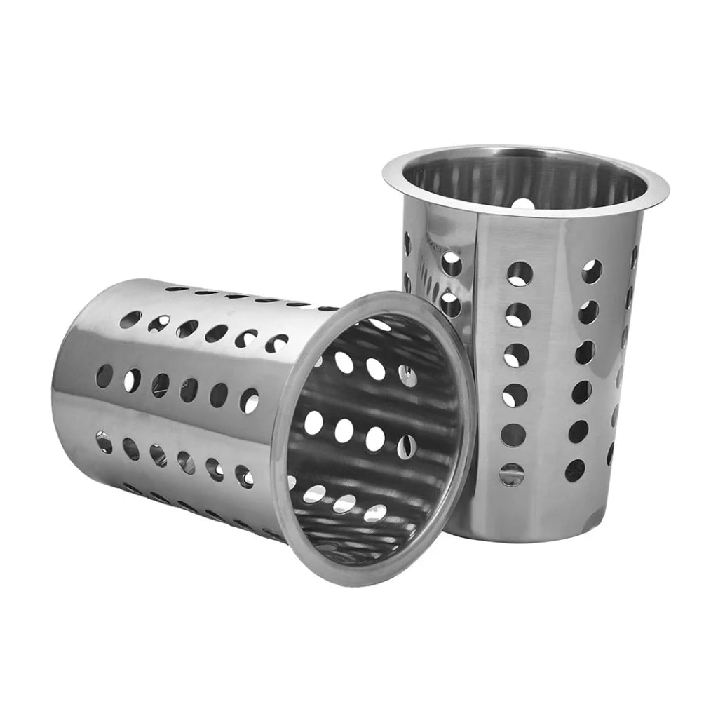 Stainless Steel Commercial Conical Utensils Square Cutlery Holder Set of 2 - 4 Holes
