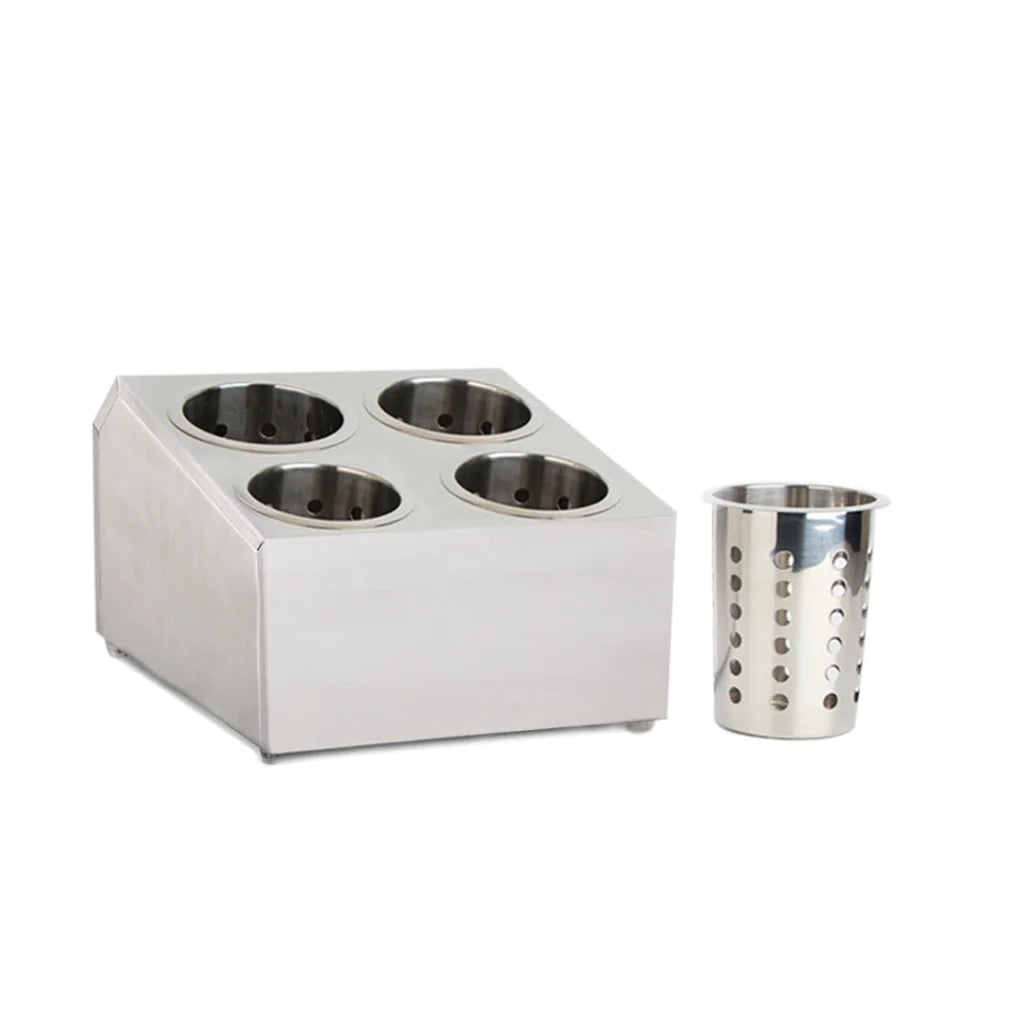 Stainless Steel Commercial Conical Utensils Square Cutlery Holder Set of 2 - 4 Holes
