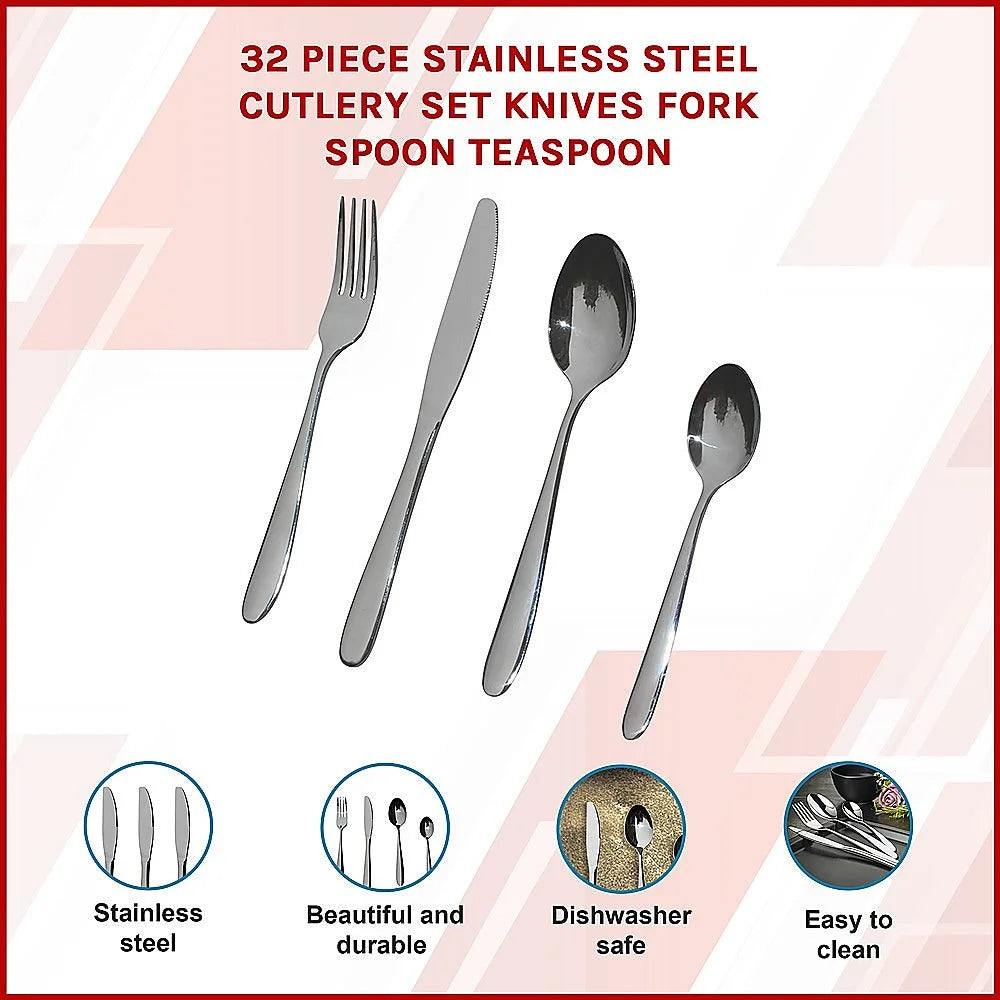 Stainless Steel Cutlery Set 32-Piece - Knives Fork Spoon