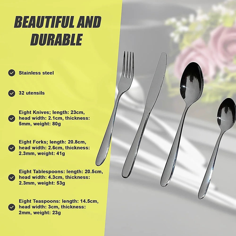 Stainless Steel Cutlery Set 32-Piece - Knives Fork Spoon