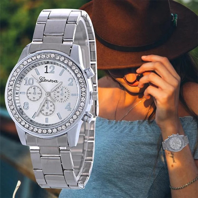 Stainless Steel Diamond Women Belt Watch - Alloy - Gold
