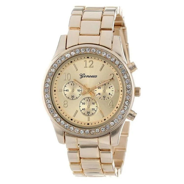 Stainless Steel Diamond Women Belt Watch - Alloy - Gold