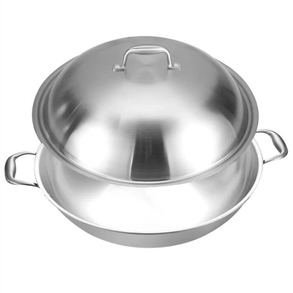 Stainless Steel Double Handle Wok Frying Pan 2X 3-Ply 38cm with Lid
