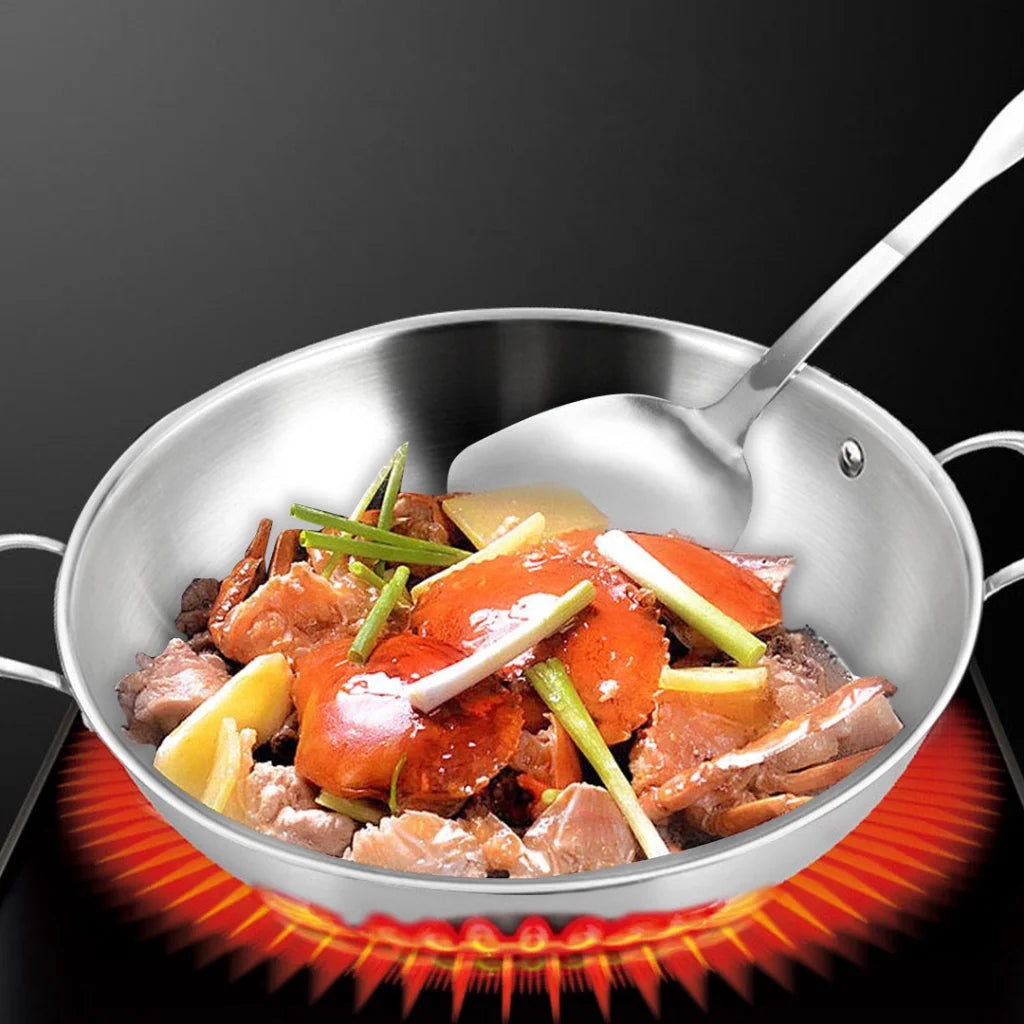 Stainless Steel Double Handle Wok Frying Pan 2X 3-Ply 38cm with Lid