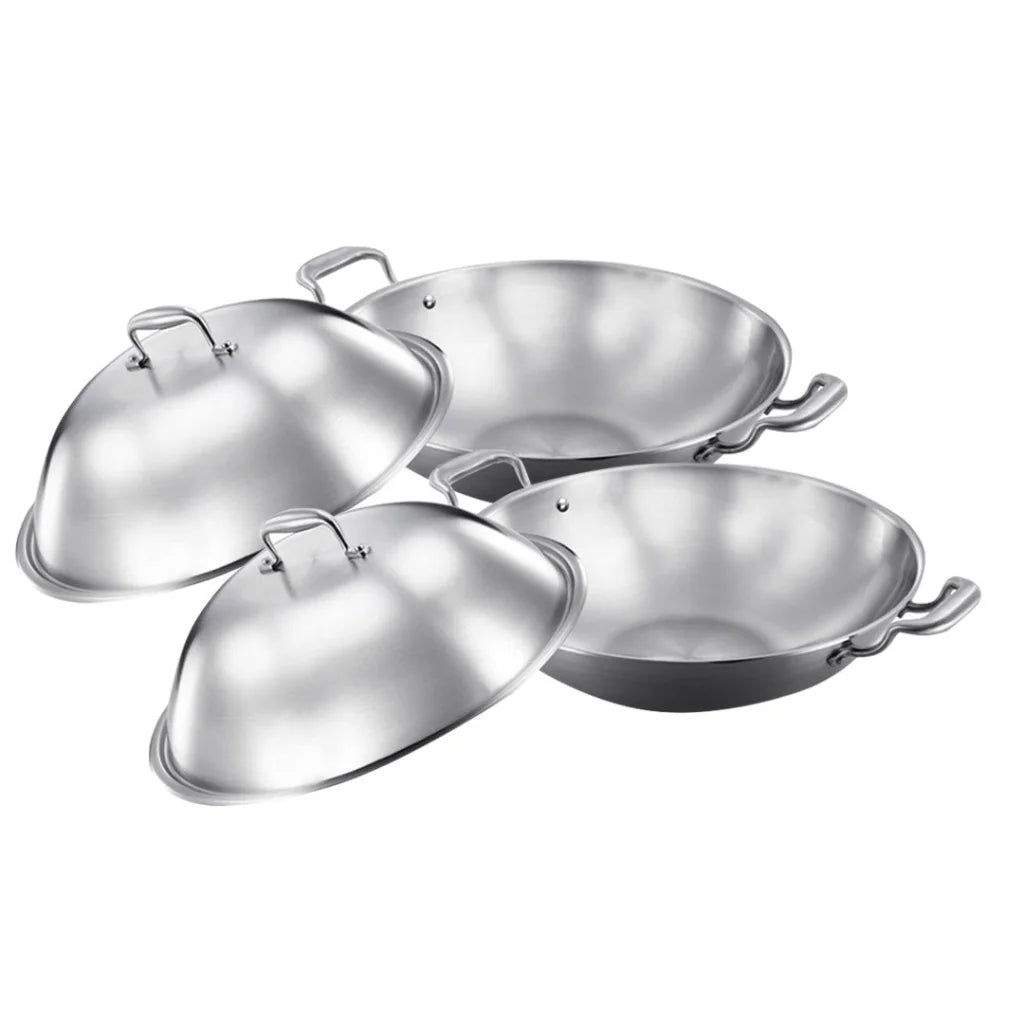 Stainless Steel Double Handle Wok Frying Pan 2X 3-Ply 42cm with Lid