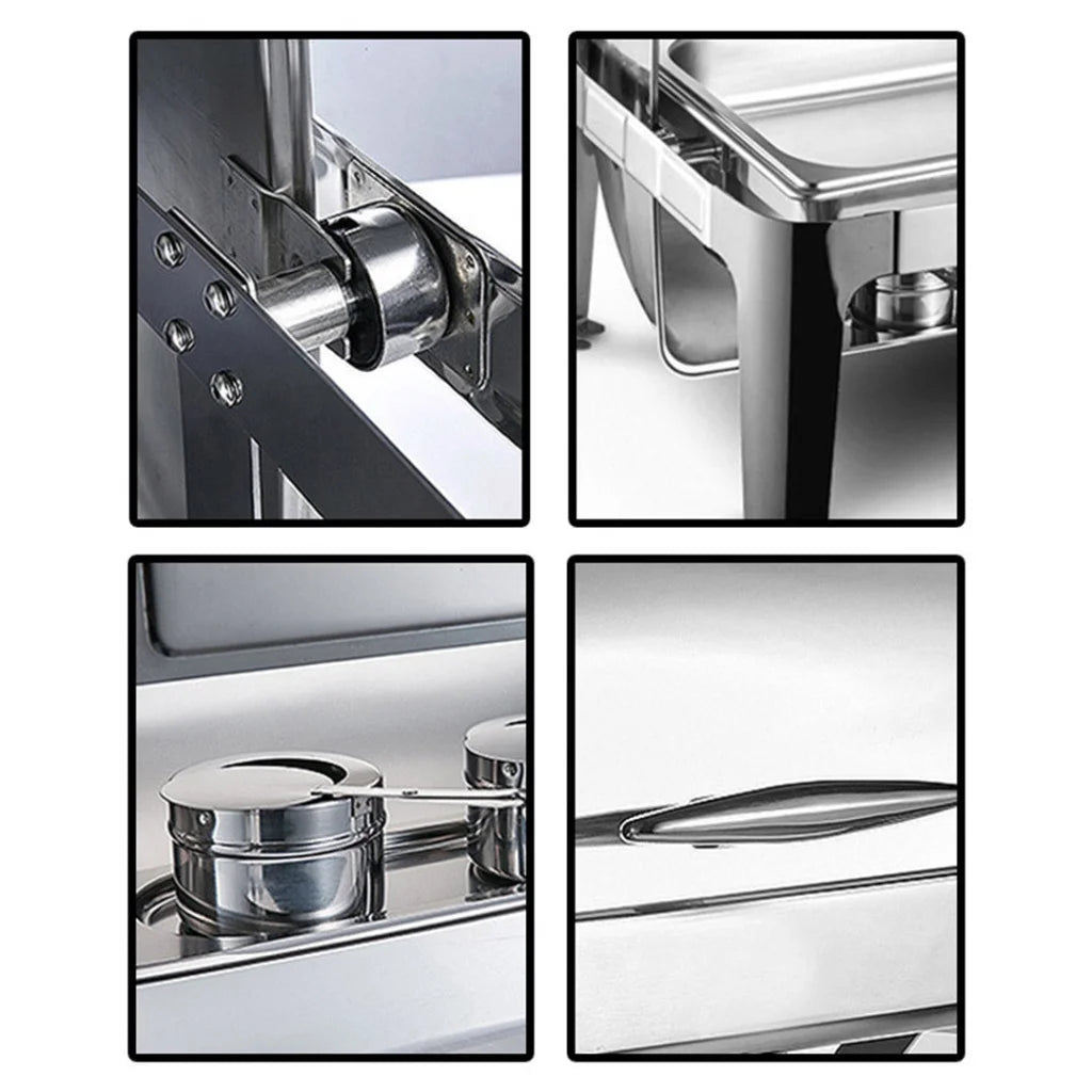 Stainless Steel Double Soup Tureen Bowl Station Set of 2 with Roll Top Buffet Chafing Dish Server - 6.5L