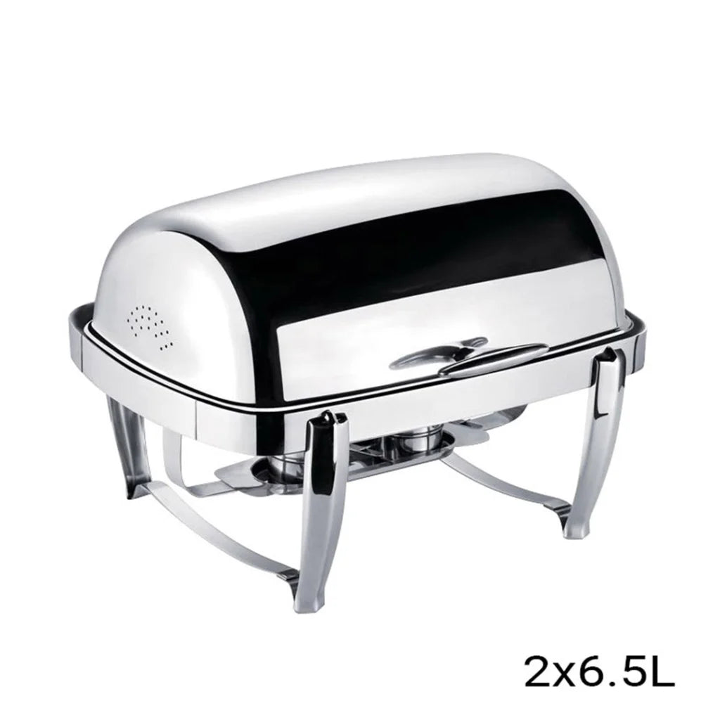 Stainless Steel Double Soup Tureen Bowl Station Set of 2 with Roll Top Buffet Chafing Dish Server - 6.5L