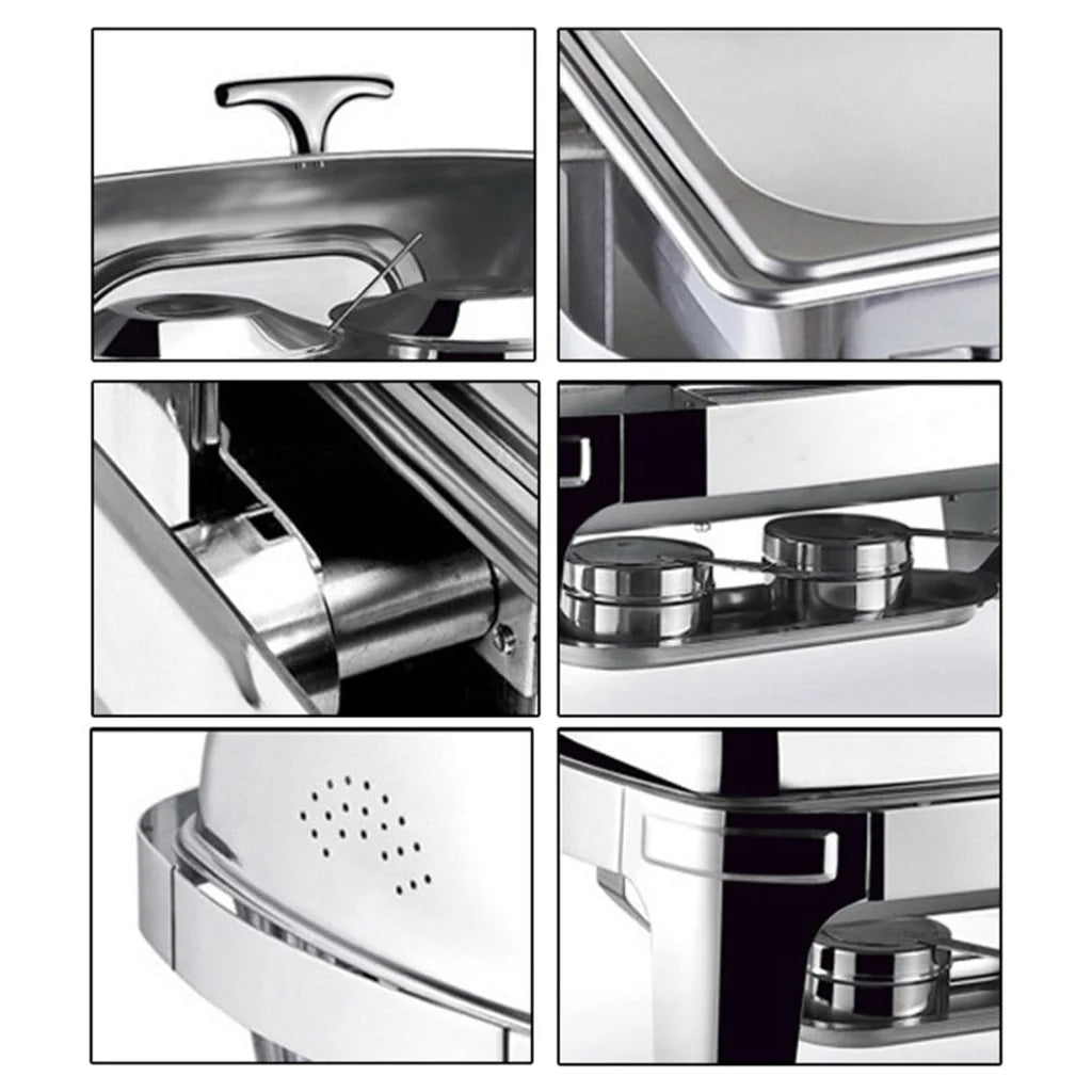 Stainless Steel Double Soup Tureen Bowl Station Set of 2 with Roll Top Buffet Chafing Dish - 6.5L