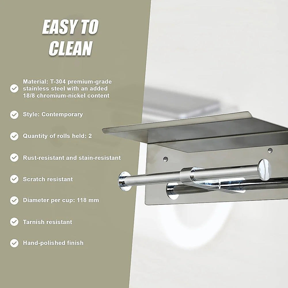 Stainless Steel Double Toilet Paper Holder Towel Roll