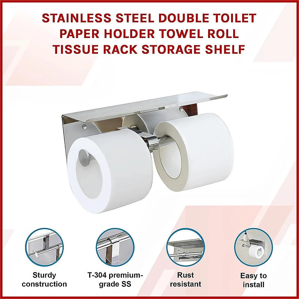 Stainless Steel Double Toilet Paper Holder Towel Roll