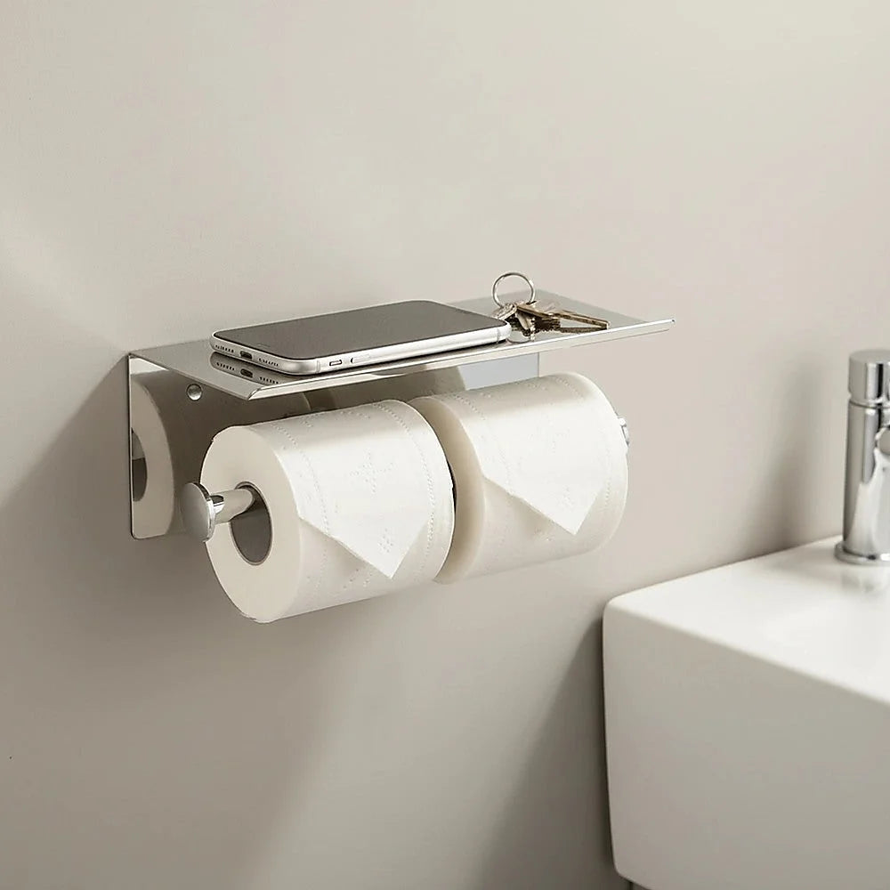 Stainless Steel Double Toilet Paper Holder Towel Roll