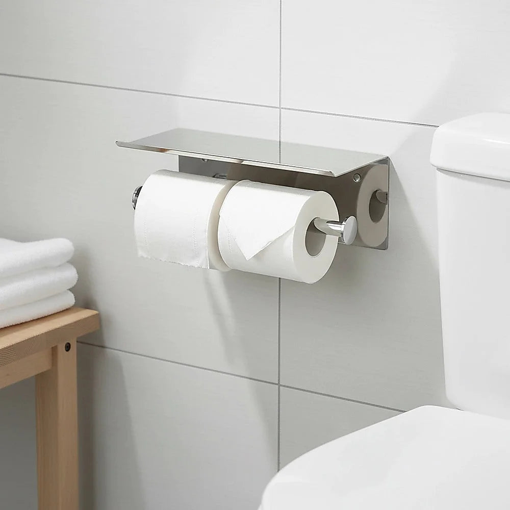 Stainless Steel Double Toilet Paper Holder Towel Roll