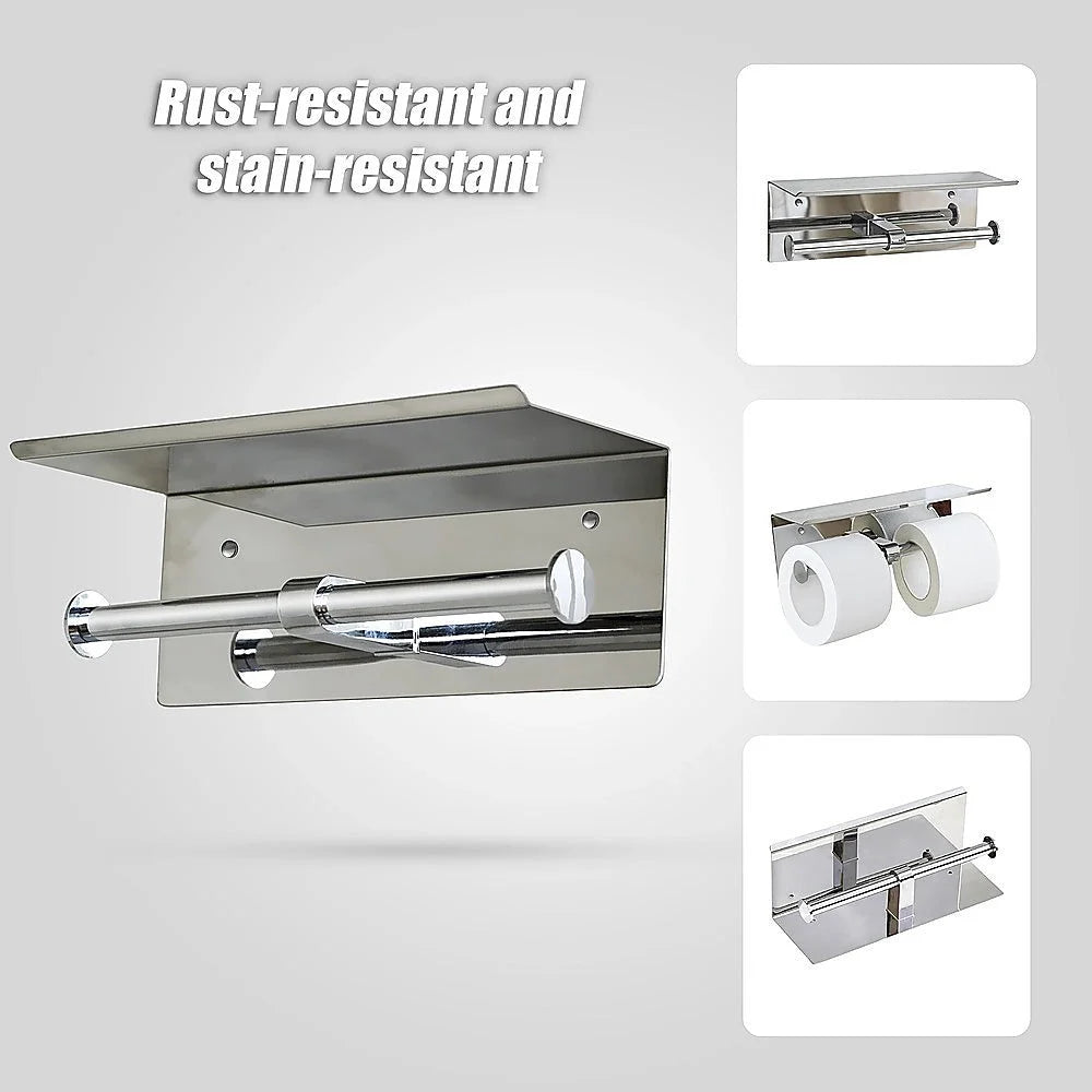 Stainless Steel Double Toilet Paper Holder Towel Roll