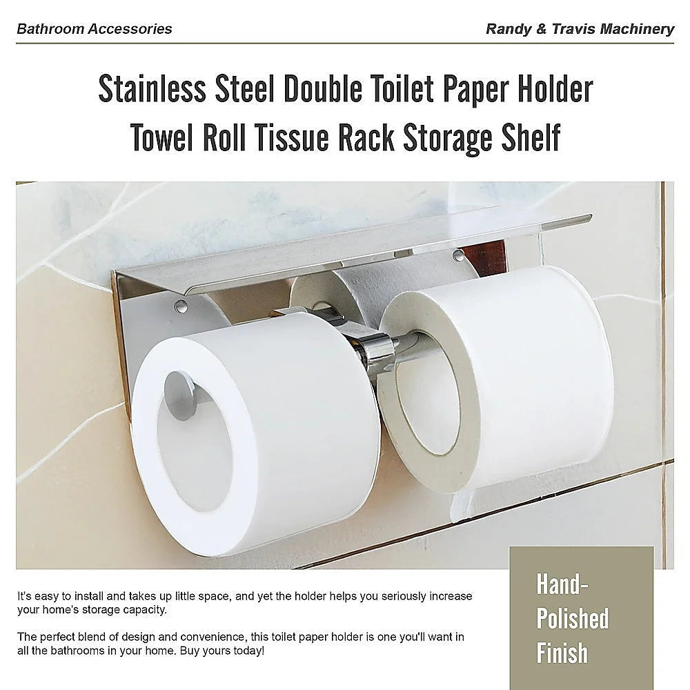 Stainless Steel Double Toilet Paper Holder Towel Roll