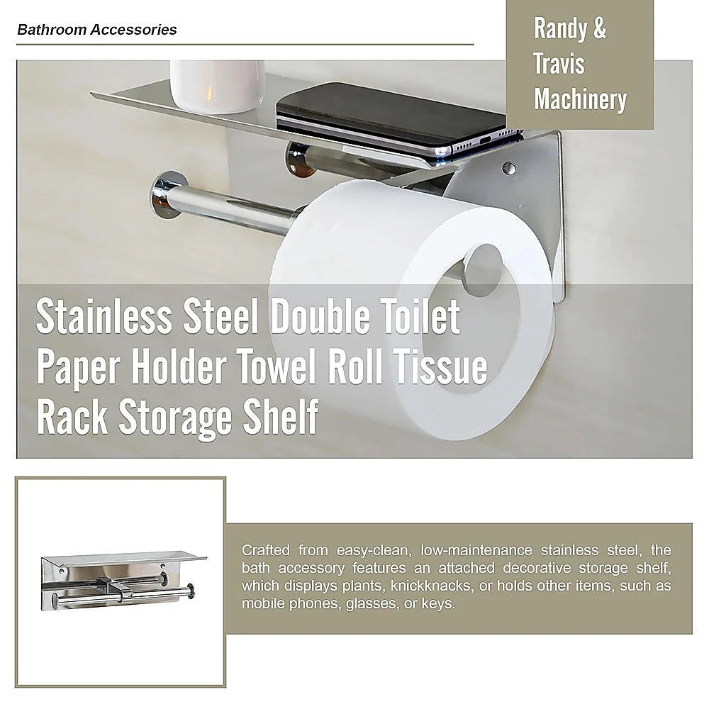 Stainless Steel Double Toilet Paper Holder Towel Roll