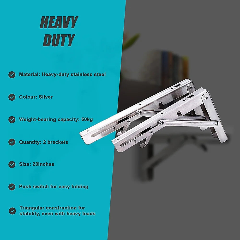 Folding shelf bracket with folding support arms and screw holes