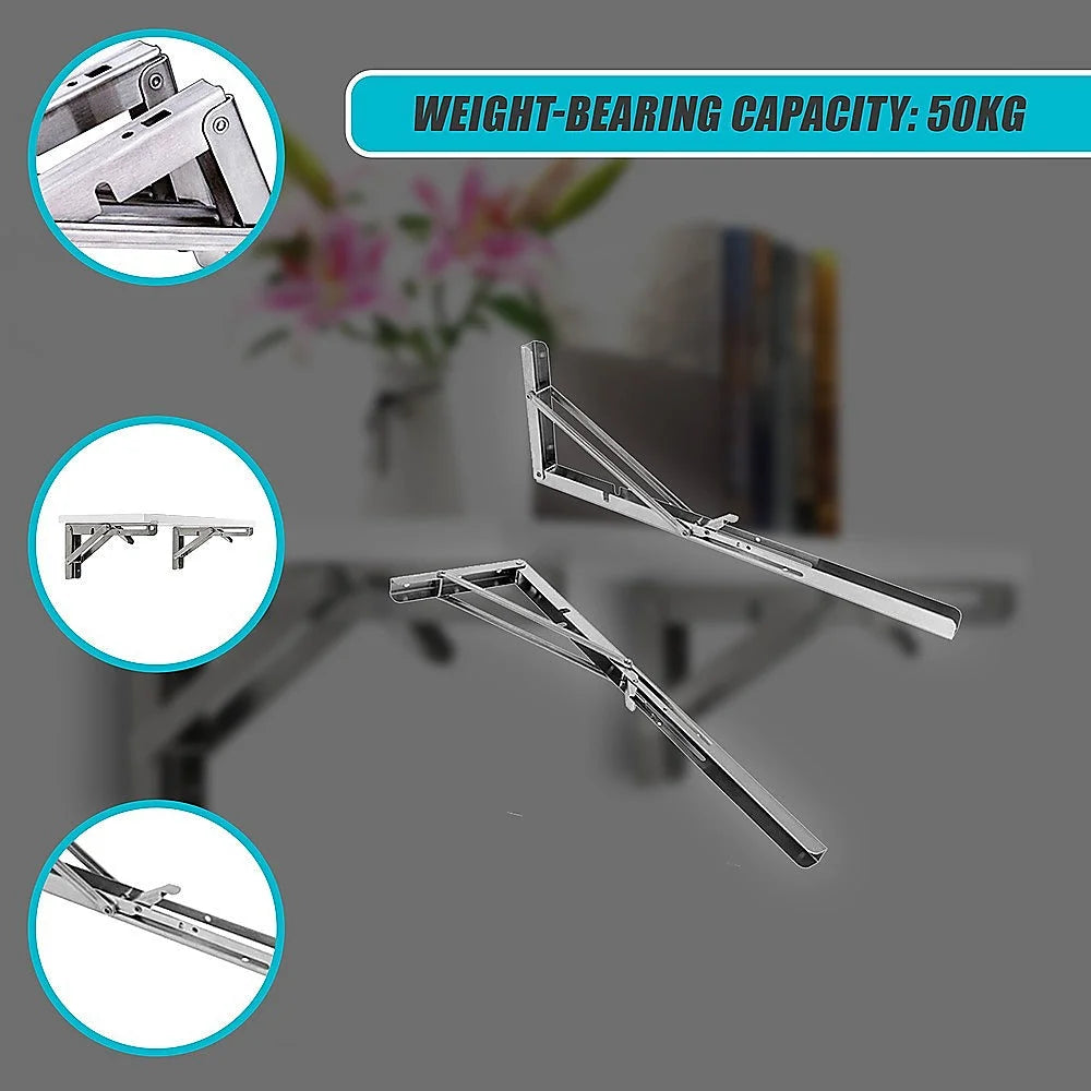 Steel 50kg folding shelf bracket with folding support arms and screw holes