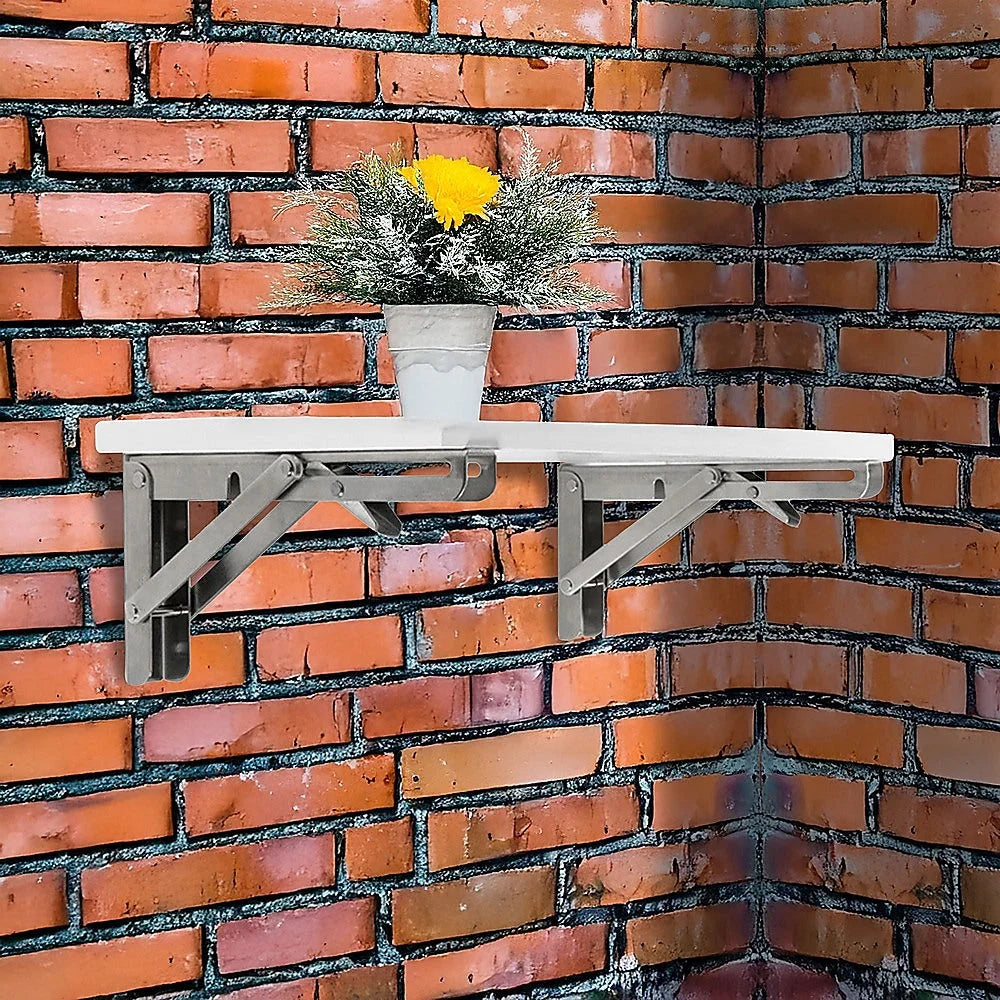 Folding shelf bracket with stainless steel bracket arms and hinge plates