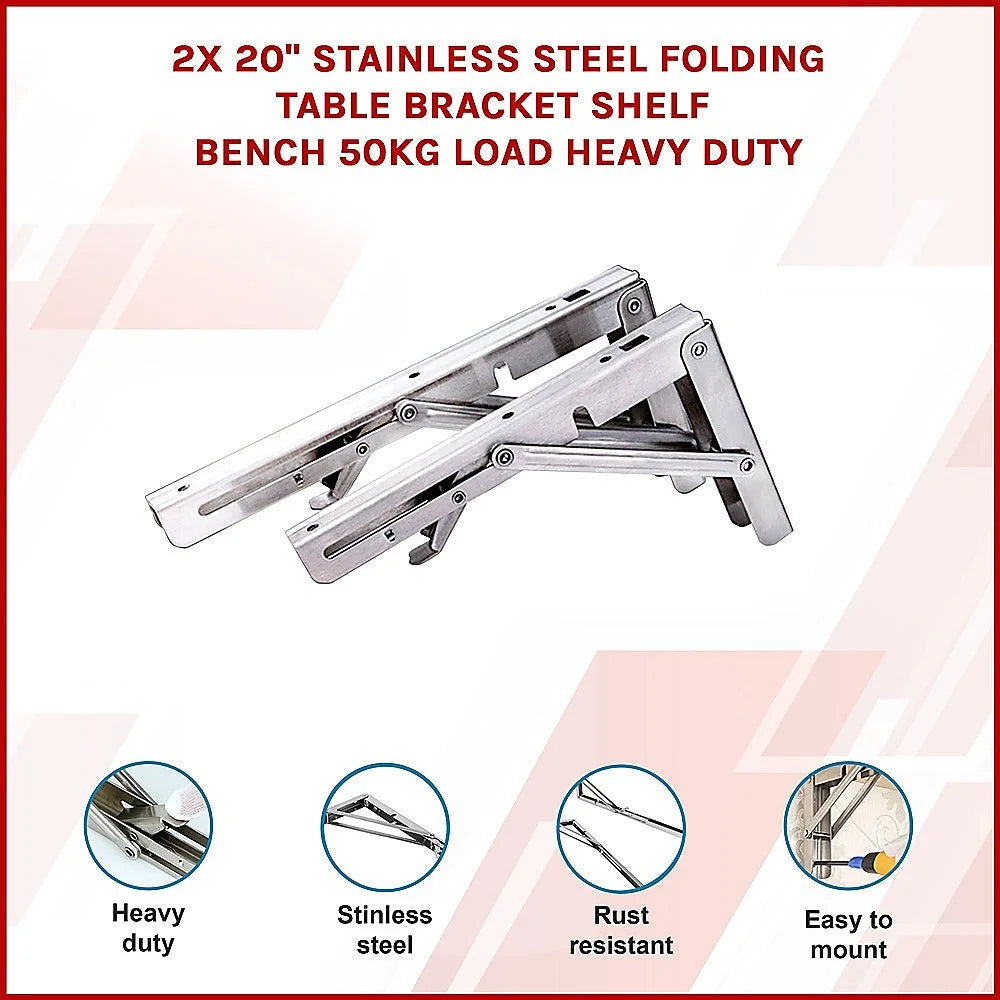 Stainless Steel Folding Table Bracket Shelf Bench 50kg