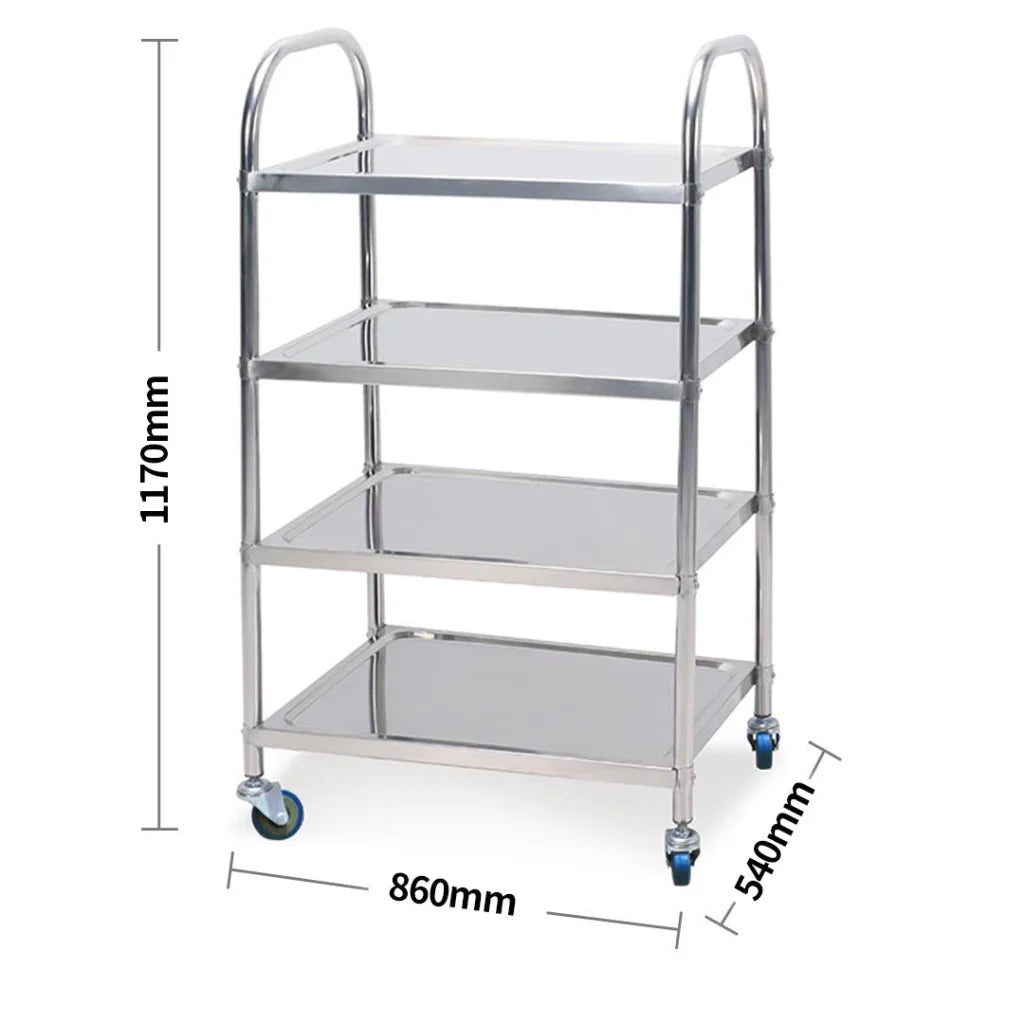 Stainless Steel Food Cart Trolley 4 Tier Kitchen Dining Utility 860x540x1170 - Premium
