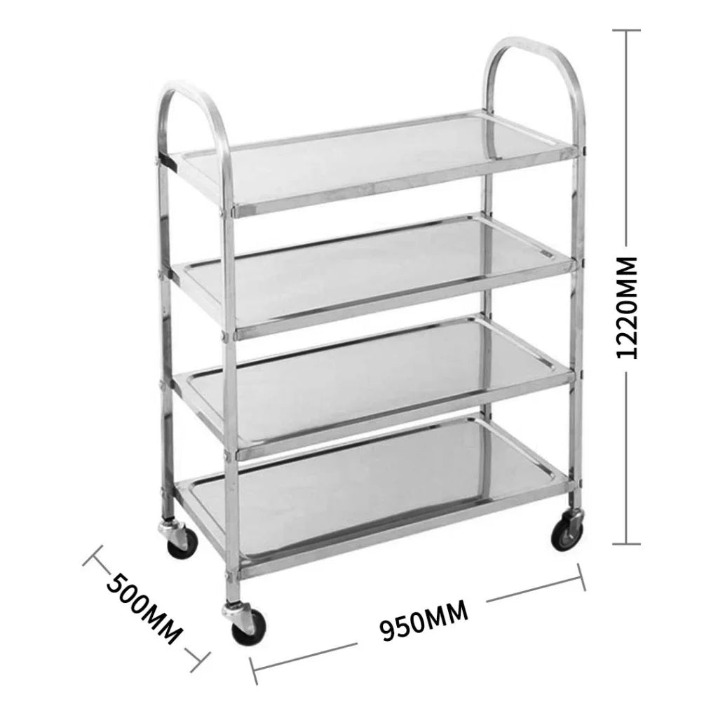 Stainless Steel Food Cart Trolley 4 Tier Kitchen Dining Utility 950x500x1220 - Premium