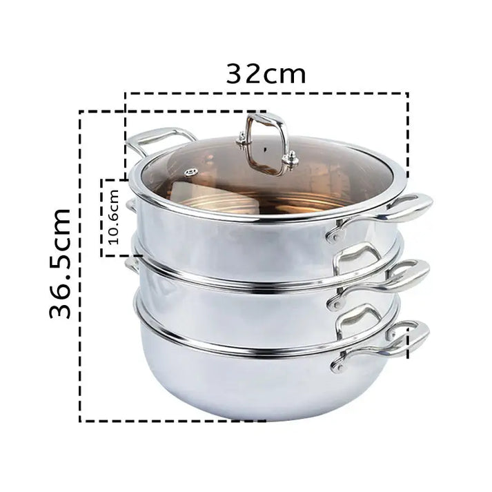 Stainless Steel Food Steamer 2X 3 Tier 32cm Heavy Duty