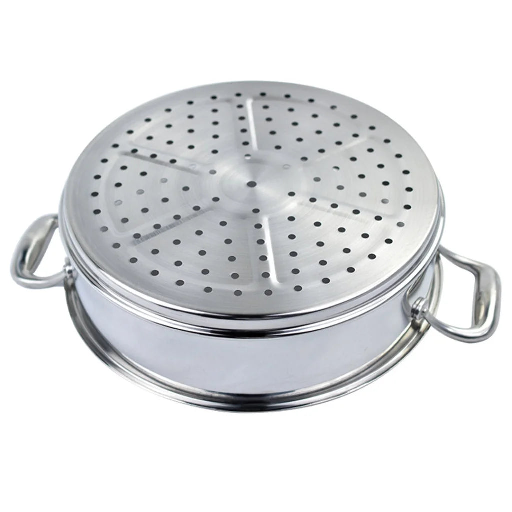 Stainless Steel Food Steamer 2X 3 Tier 32cm Heavy Duty Vegetable Pot Stackable Pan Insert with Glass Lid