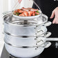 Stainless Steel Food Steamer 2X 3 Tier 32cm Heavy Duty Vegetable Pot Stackable Pan Insert with Glass Lid