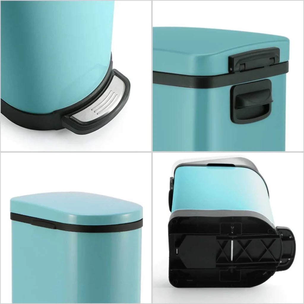 Stainless Steel Foot Pedal Rubbish Recycling Bin 2X 10L - Blue - Premium