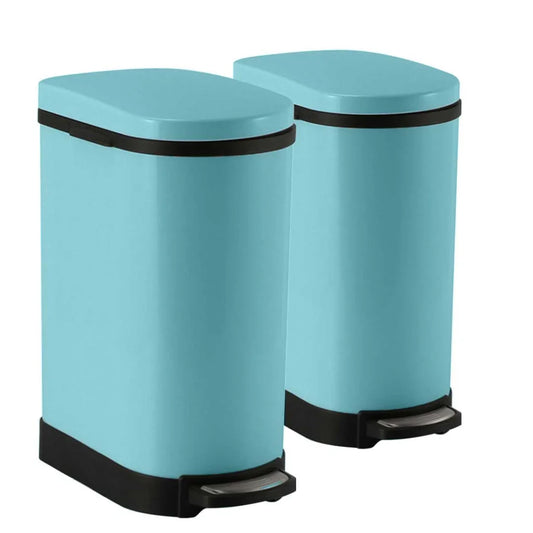 Stainless Steel Foot Pedal Rubbish Recycling Bin 2X 10L - Blue - Premium