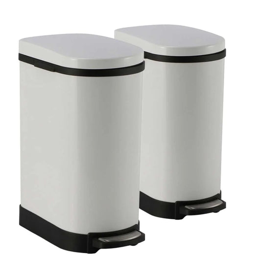 Stainless Steel Foot Pedal Rubbish Recycling Bin 2X 10L - White - Premium