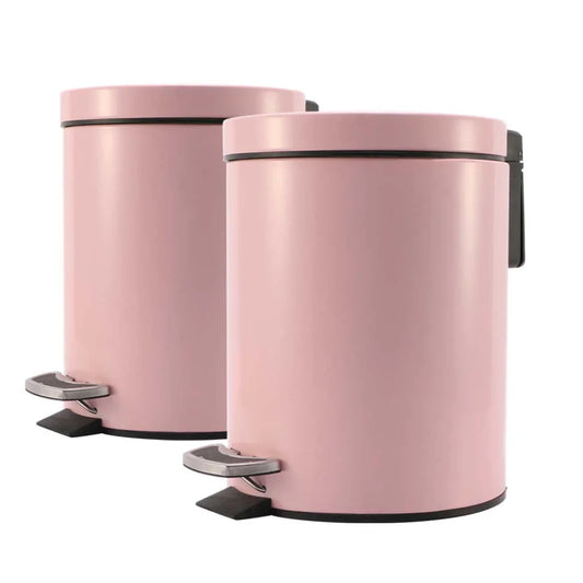 Stainless Steel Foot Pedal Rubbish Recycling Bin Round 2X 12L - Pink - Premium