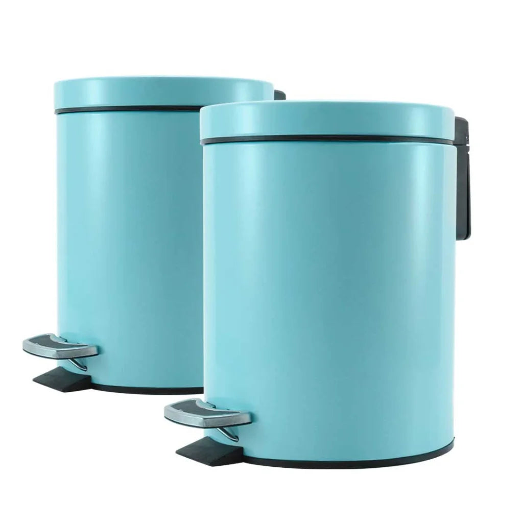 Stainless Steel Foot Pedal Rubbish Recycling Bin Round 2X 7L - Blue - Premium