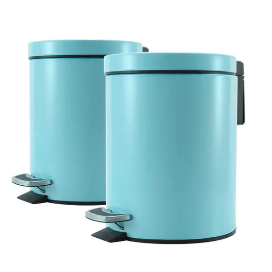 Stainless Steel Foot Pedal Rubbish Recycling Bin Round 2X 7L - Blue - Premium