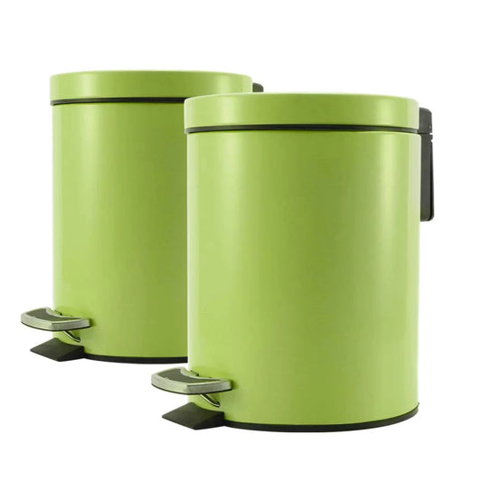 Stainless Steel Foot Pedal Rubbish Recycling Bin Round 2X 7L - Green - Premium