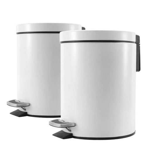 Stainless Steel Foot Pedal Rubbish Recycling Bin Round 2X 7L - White - Premium