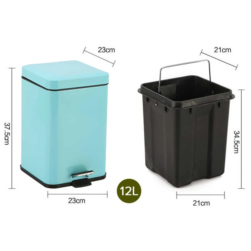 Stainless Steel Foot Pedal Rubbish Recycling Bin Square 2X 12L - Blue - Premium