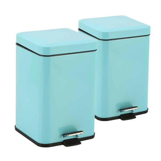 Stainless Steel Foot Pedal Rubbish Recycling Bin Square 2X 12L - Blue - Premium