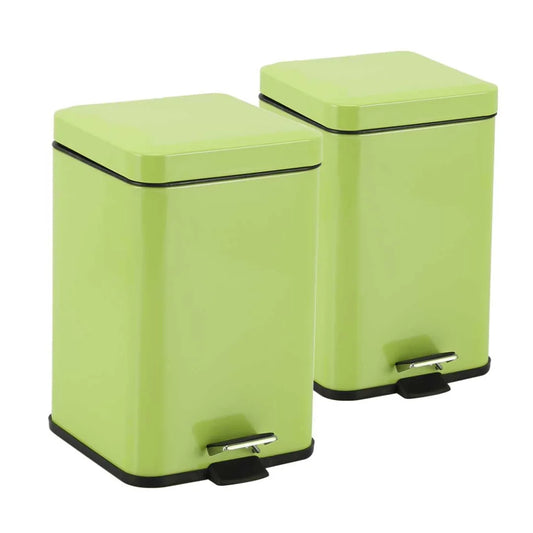 Stainless Steel Foot Pedal Rubbish Recycling Bin Square 2X 12L - Green - Premium