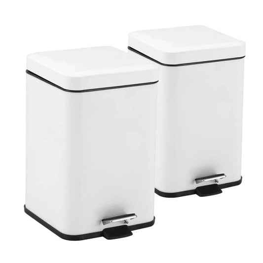 Stainless Steel Foot Pedal Rubbish Recycling Bin Square 2X 12L - White - Premium