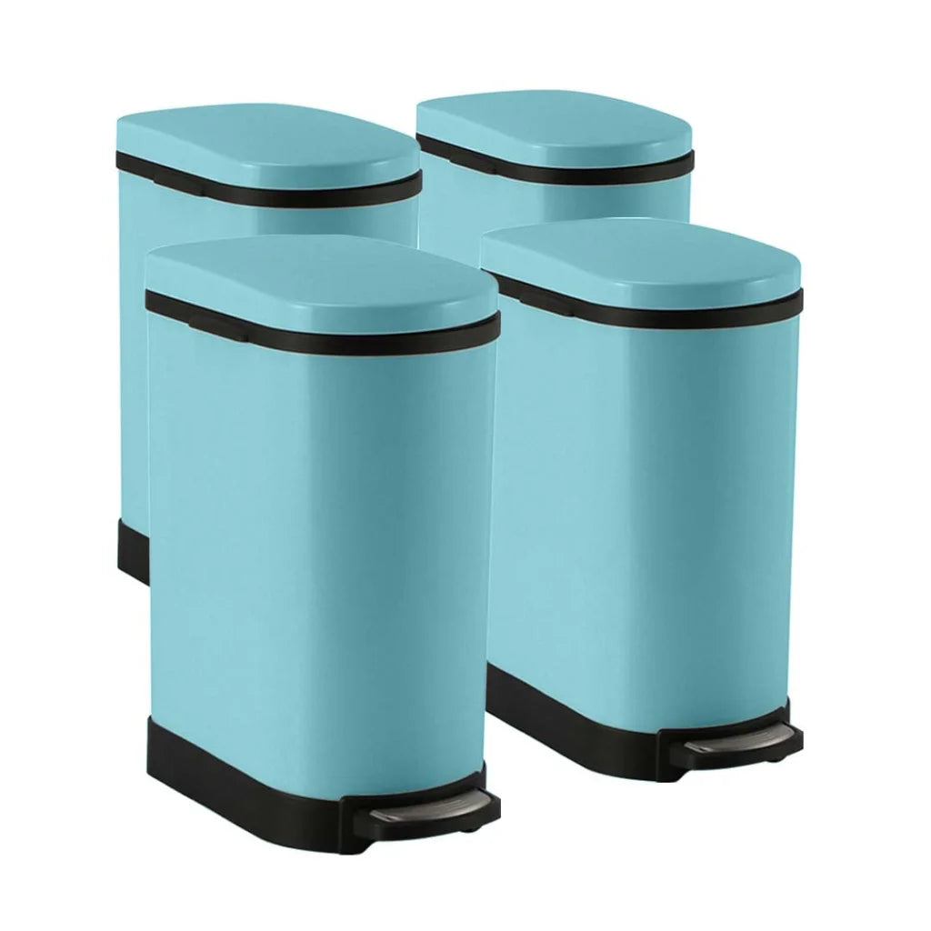 Stainless Steel Foot Pedal Trash Bin Premium 4X 10L U Blue Waste Recycling