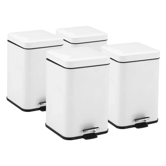 Stainless Steel Foot Pedal Trash Bin Premium 4X 12L Square White Waste Recycling