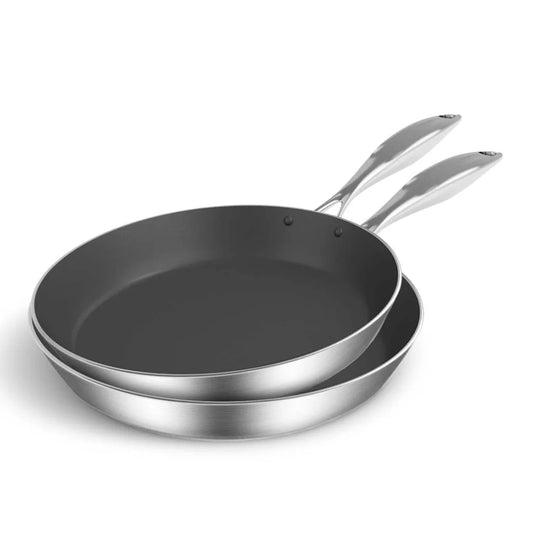 Stainless Steel Fry Pan 22cm & 32cm Induction Non-Stick Interior - Premium