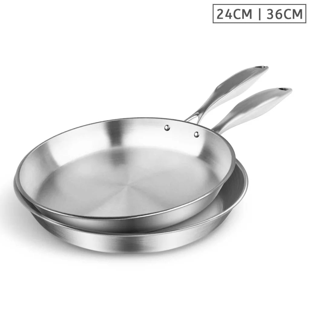 Stainless Steel Fry Pan 24cm & 36cm Top Grade Induction Cooking - Premium
