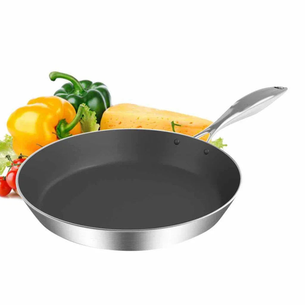 Stainless Steel Fry Pan 28cm & 32cm Induction Non-Stick Interior - Premium