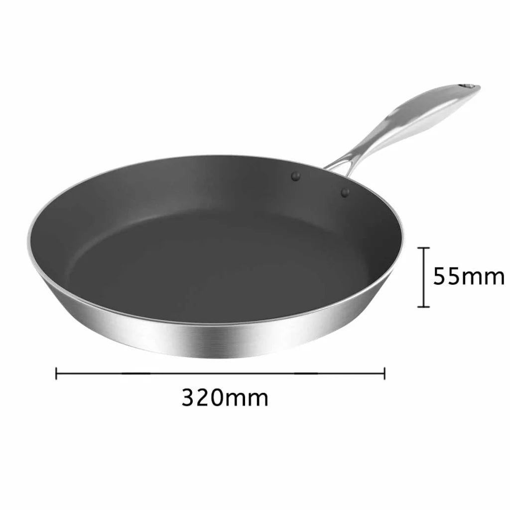 Stainless Steel Fry Pan 32cm Induction Non-Stick Interior Frying Pan - Premium
