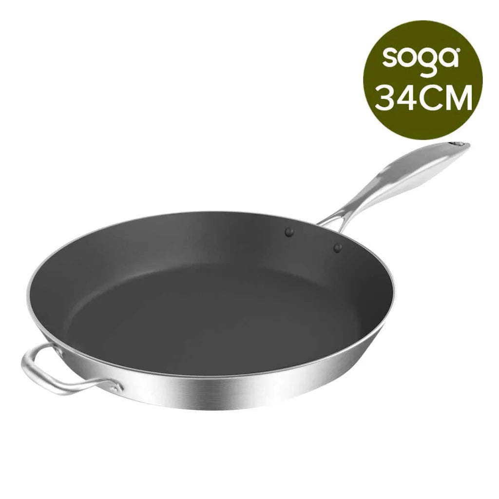 Stainless Steel Fry Pan 34cm Induction Non-Stick Interior Frying Pan - Premium