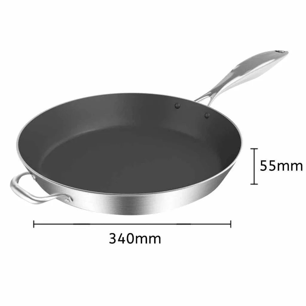 Stainless Steel Fry Pan 34cm Induction Non-Stick Interior Frying Pan - Premium