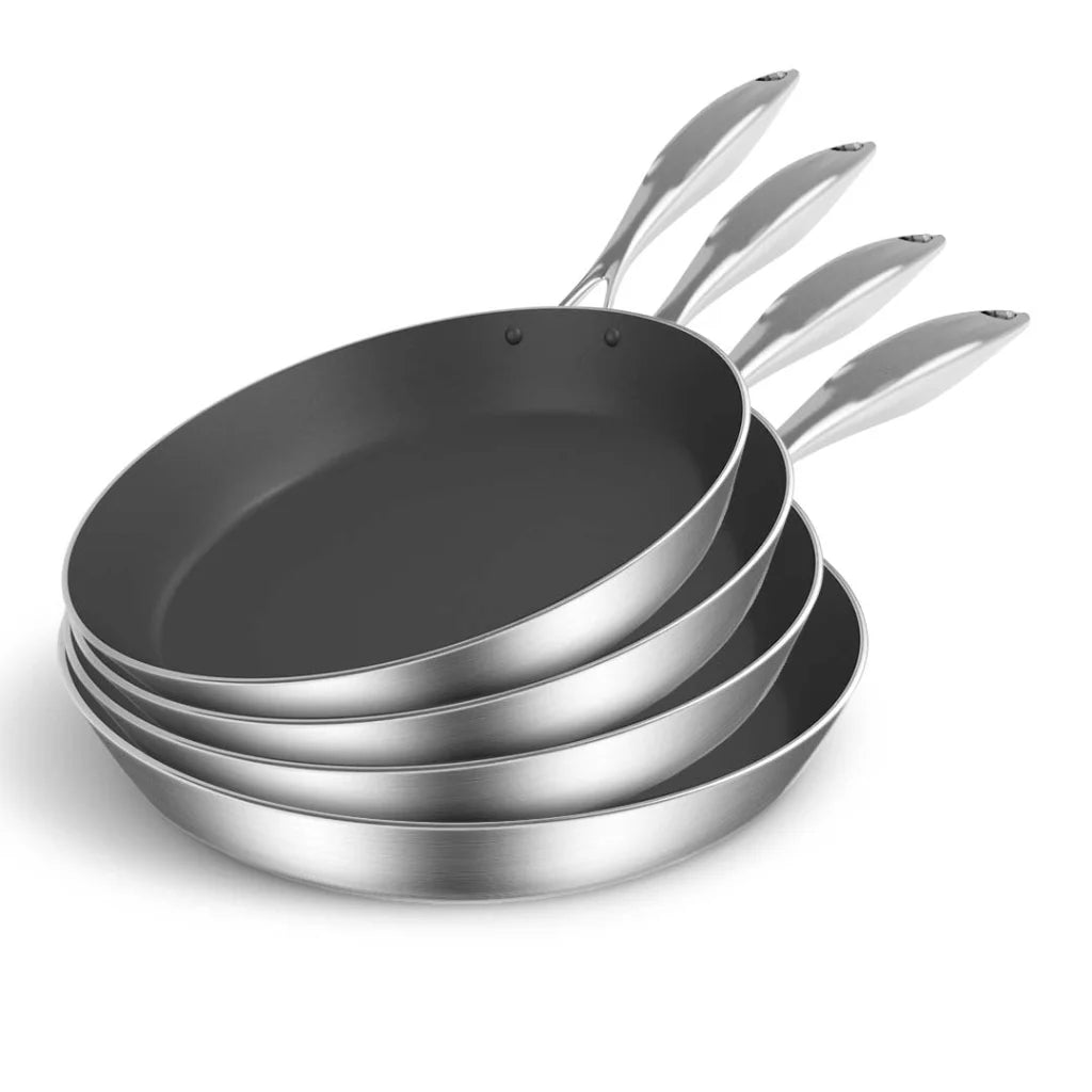 Stainless Steel Fry Pan Set Premium 4X Induction Non-Stick Interior Skillet Frying Pan