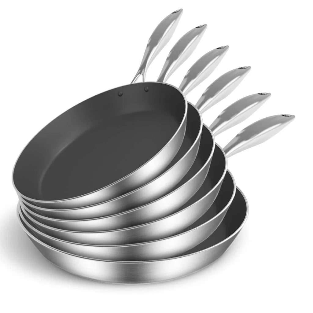 Stainless Steel Fry Pan Set Premium 6X Induction Non-Stick Interior Skillet Frying Pan
